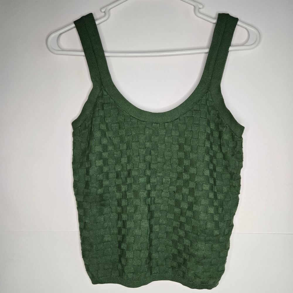 Abercrombie & Fitch Green Basketweave Knit Tank Top Medium Scoop Neck Sleeveless